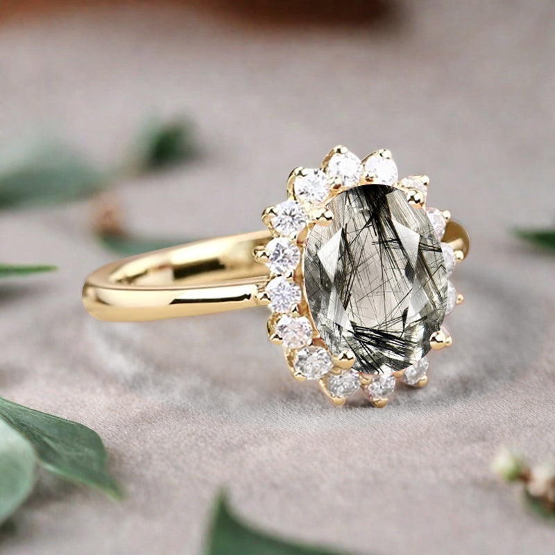 Vintage Herkimer Diamond Engagement Ring Oval Shape Anniversary Ring Solid Gold Solitaire Unique Herkimer Diamond Ring for Women Ver.2
