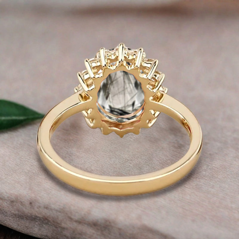 Vintage Herkimer Diamond Engagement Ring Oval Shape Anniversary Ring Solid Gold Solitaire Unique Herkimer Diamond Ring for Women Ver.2