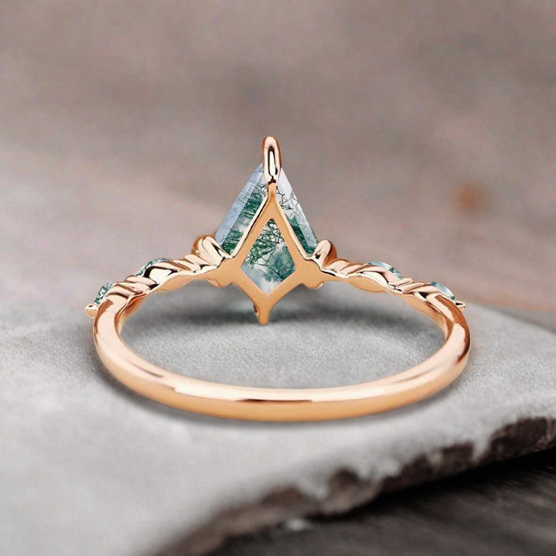 Kite cut Moss Agate engagement ring Unique Rose gold engagement ring Vintage Moissanite ring Art deco bridal ring Promise ring Anniversary gift