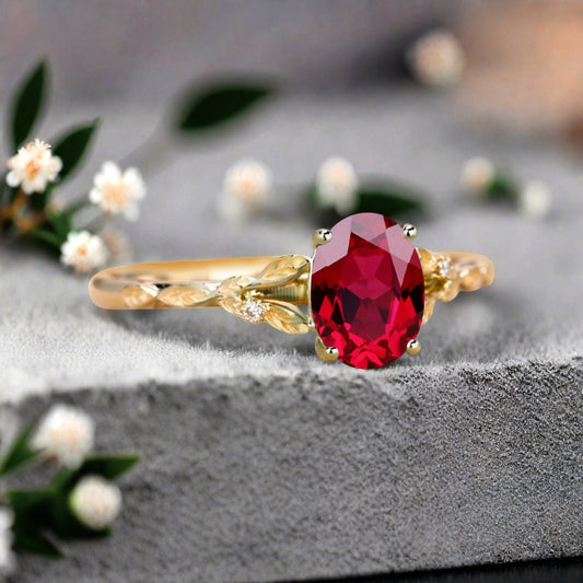 Oval Ruby Engagement Ring Vintage Rose Gold White Ring Women Moissanite Twisted Hollow Wedding Ring Bridal Promise Ring