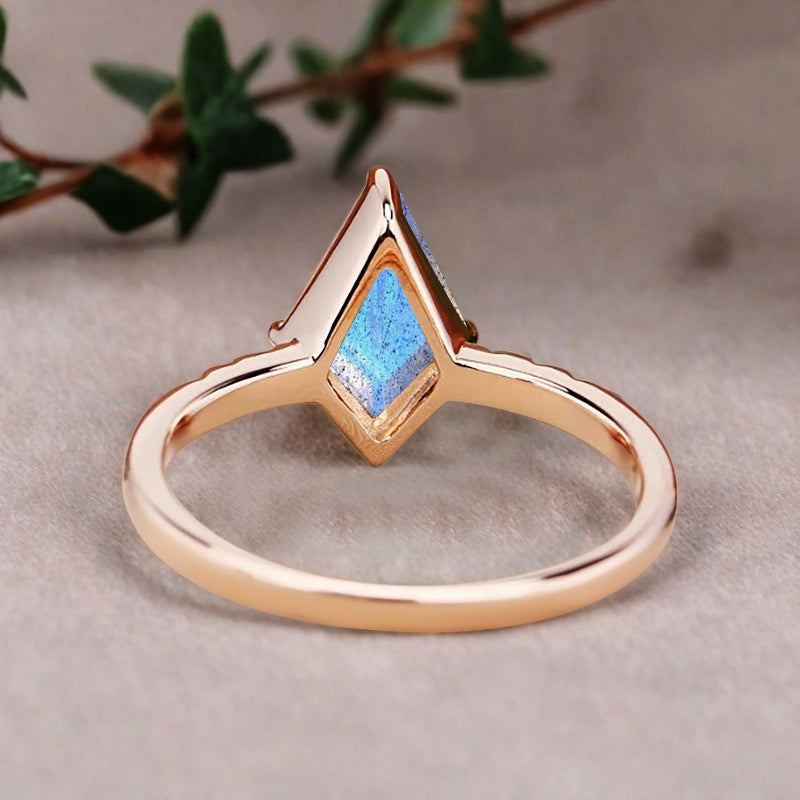 Kite cut Labradorite engagement ring Vintage Moissanite Ring Band Art deco bridal ring Anniversary gift