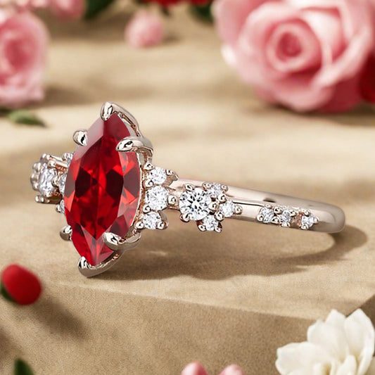 Vintage Marquise Cut Natural Ruby Engagement Ring Sets Nature Inspired Moissanite Cluster Promise Ring Rose Gold Art Deco Women Gift