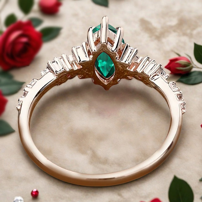 Vintage Marquise Cut Natural Emerald Engagement Ring Sets Nature Inspired Moissanite Cluster Promise Ring Rose Gold Art Deco Women Gift