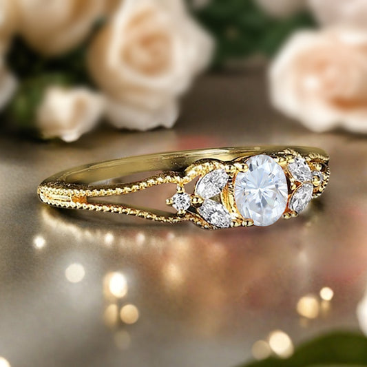 Moissanite Engagement Ring Vintage 18K Solid Gold Wedding Ring Split Diamond Art Deco Bridal Ring Jewelry Gift For Her