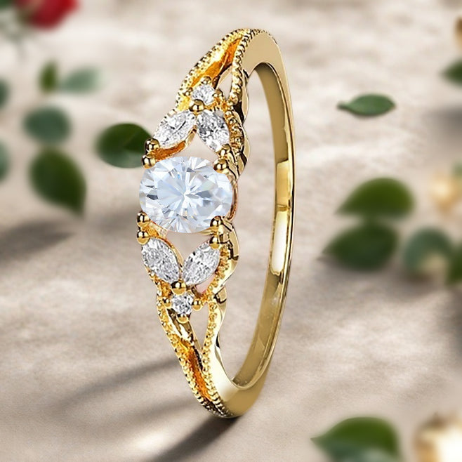 Moissanite Engagement Ring Vintage 18K Solid Gold Wedding Ring Split Diamond Art Deco Bridal Ring Jewelry Gift For Her