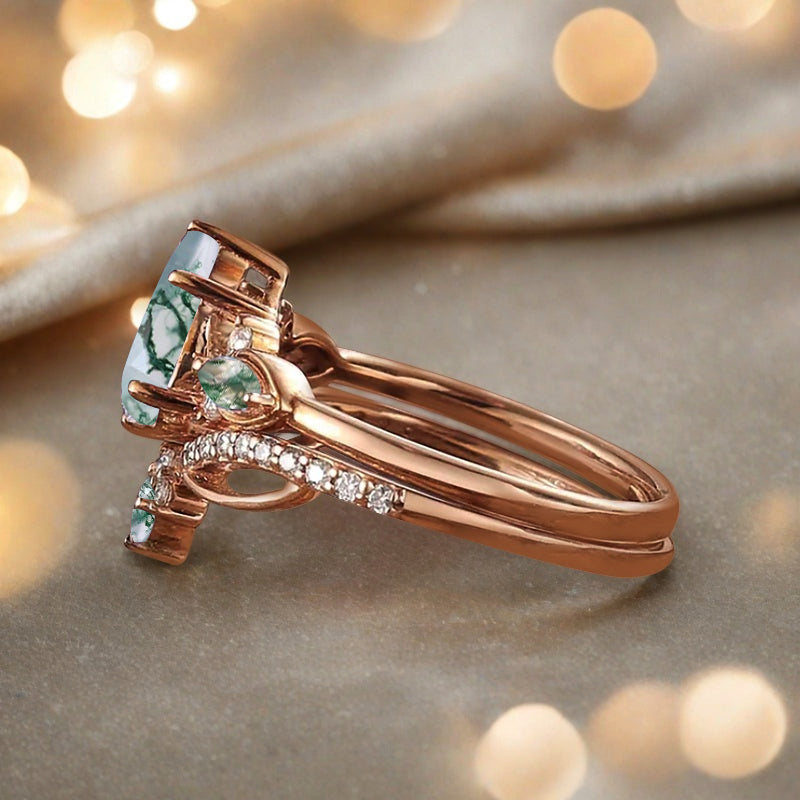 Bague de fiançailles vintage en forme de poire avec aigue-marine, ensemble de bagues de mariage uniques, cadeau d'anniversaire