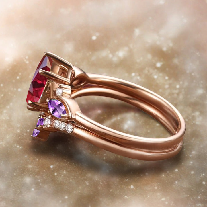 Bague de fiançailles vintage en forme de poire avec aigue-marine, ensemble de bagues de mariage uniques, cadeau d'anniversaire