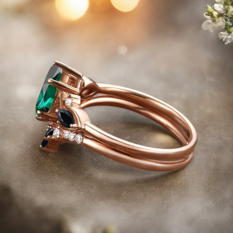 Bague de fiançailles vintage en forme de poire avec aigue-marine, ensemble de bagues de mariage uniques, cadeau d'anniversaire