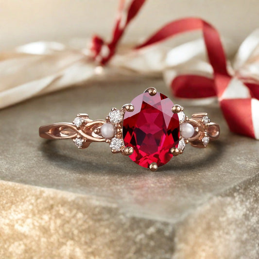 Vintage Oval Ruby Engagement Ring Unique Oval Ruby Promise Ring Ver.2