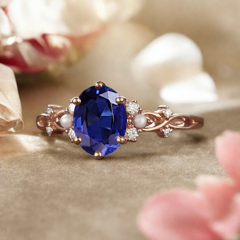 Bague de fiançailles vintage ovale en pierre de lune, bague de promesse unique en opale et moissanite
