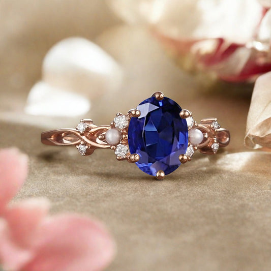 Vintage Oval Blue Topaz Engagement Ring Unique Oval Blue Topaz Promise Ring Ver.2