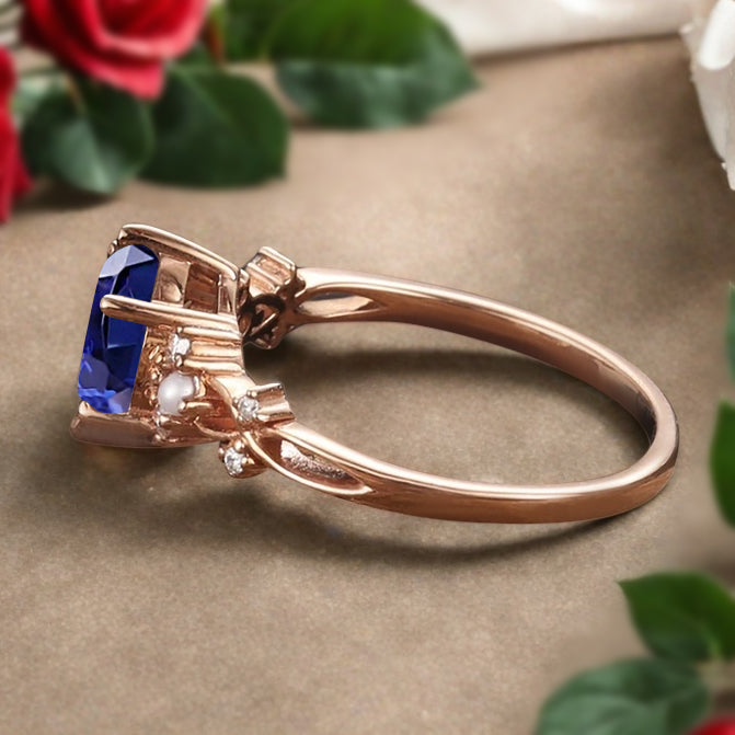 Bague de fiançailles vintage ovale en pierre de lune, bague de promesse unique en opale et moissanite