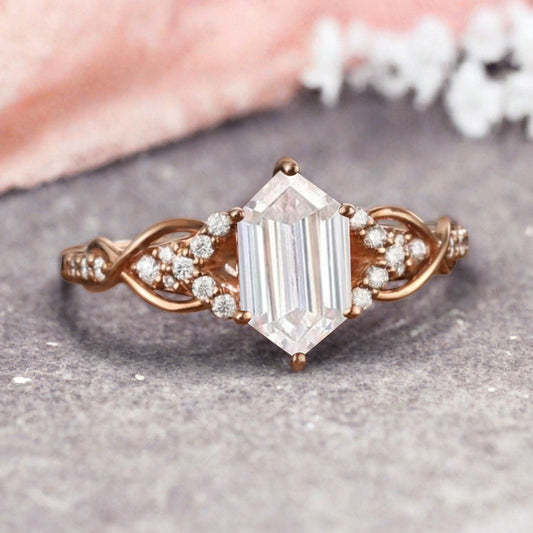 Hexagon Cut Moissanite Engagement Ring Unique Moissanite Wedding Ring Gift For Her