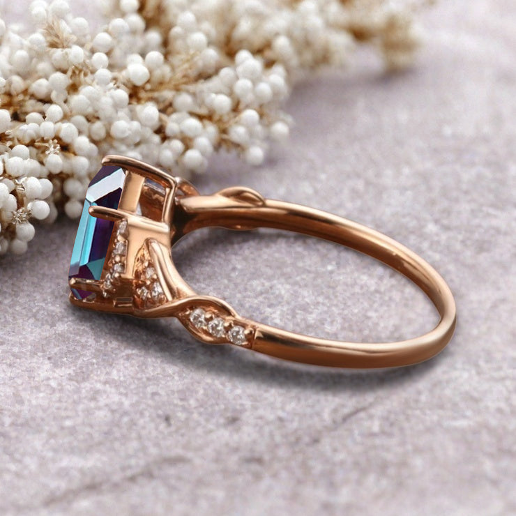 Hexagon Cut Alexandrite Engagement Ring Unique Alexandrite Moissanite Wedding Ring Gift For Her