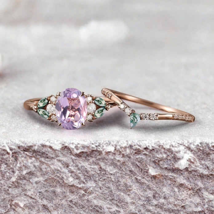 Bague de fiançailles vintage ovale en pierre de lune, bague de promesse unique en opale et moissanite