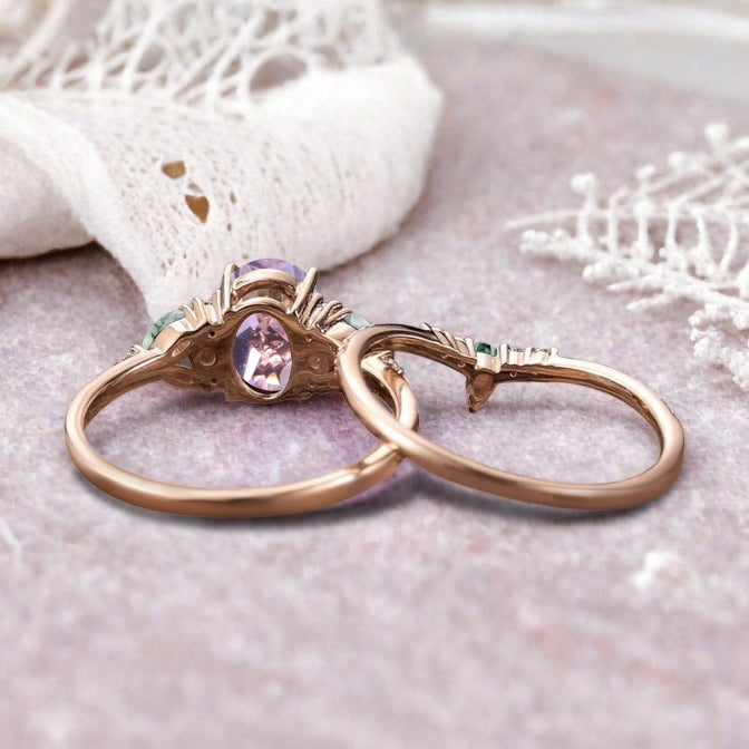 Bague de fiançailles vintage ovale en pierre de lune, bague de promesse unique en opale et moissanite