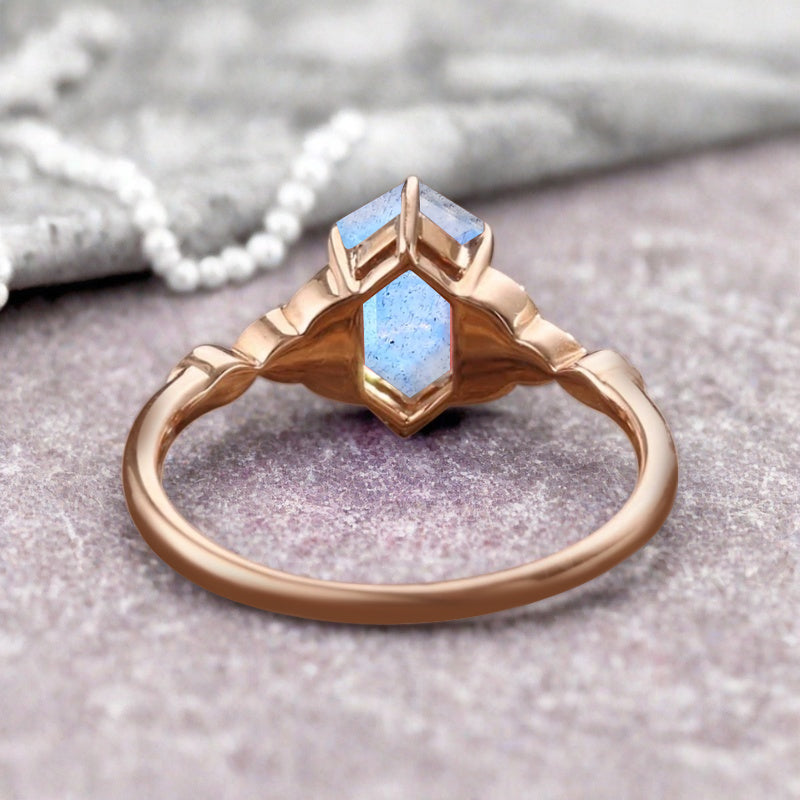 Oval geschliffener Sonnenstein Verlobungsring Unikat Sonnenstein Moissanit Ehering Geschenk für Sie