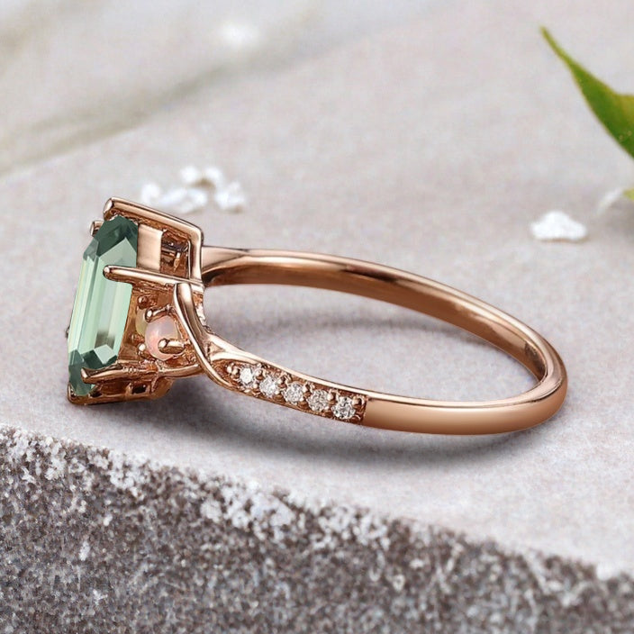 Hexagon cut tsavorite engagement ring vintage unique tsavorite moissanite ring twisted band wedding ring women bridal anniversary gift