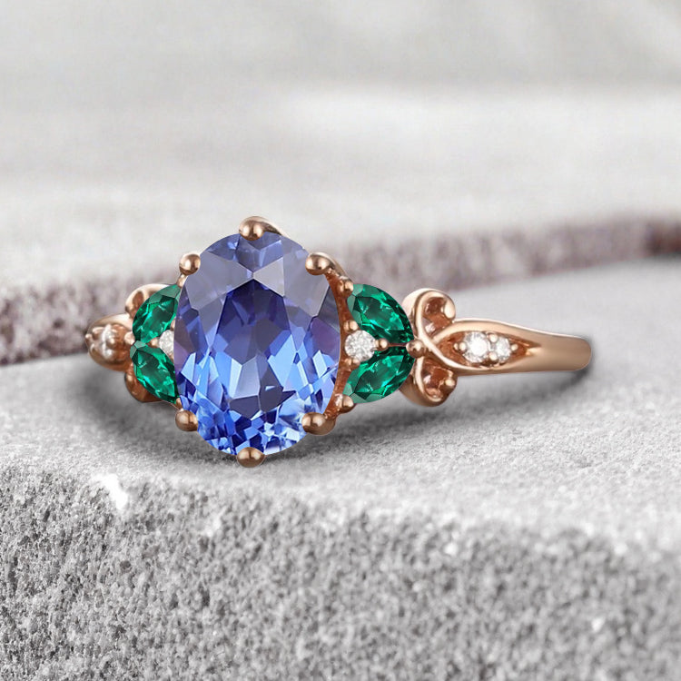 Bague de fiançailles vintage ovale en pierre de lune, bague de promesse unique en opale et moissanite