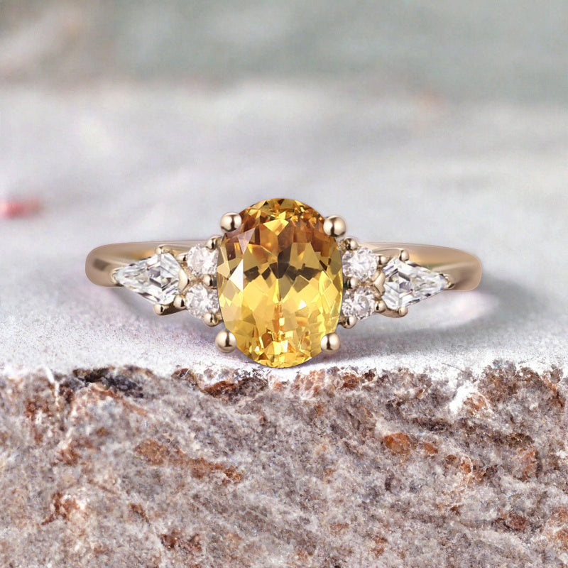 Bague de fiançailles vintage ovale en pierre de lune, bague de promesse unique en opale et moissanite