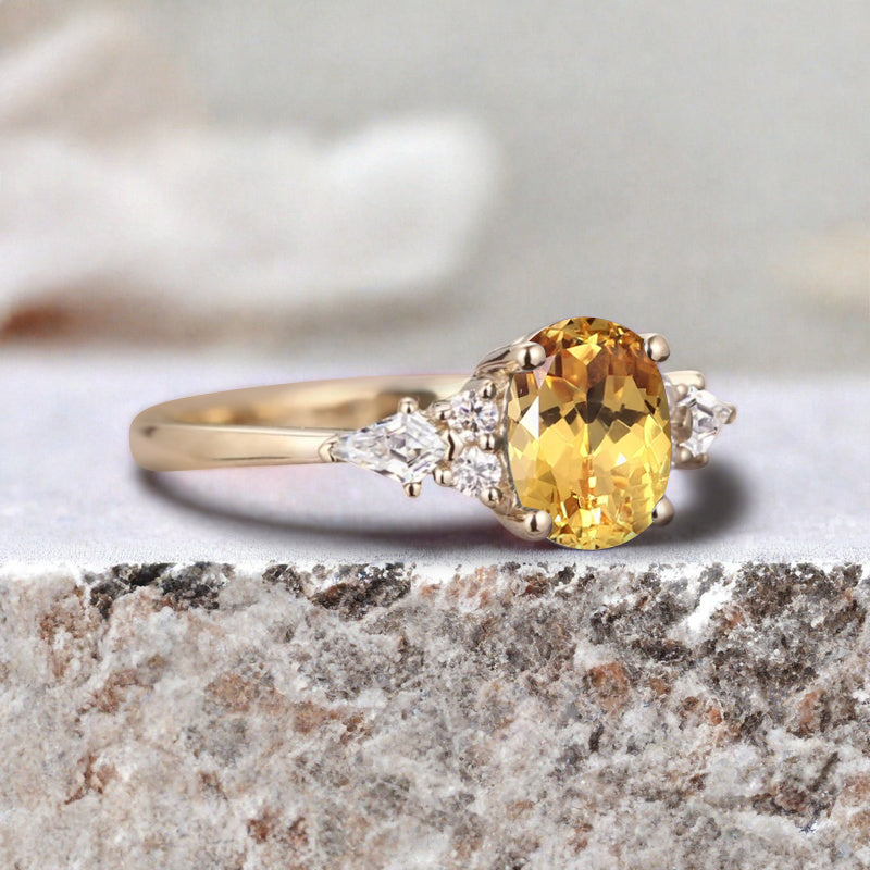 Bague de fiançailles vintage ovale en pierre de lune, bague de promesse unique en opale et moissanite