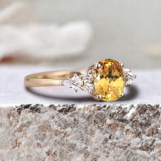 Unique Vintage Citrine Engagement Ring 14K Rose Gold Oval Cut Natural Citrine Wedding Promise Ring Handmade Ring Anniversary Rings For Women