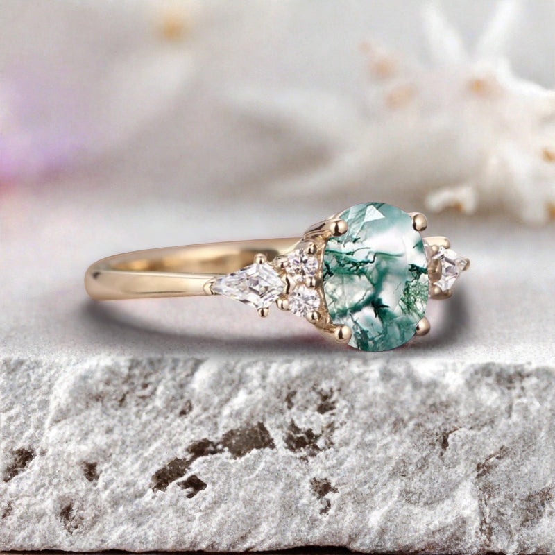 Bague de fiançailles vintage ovale en pierre de lune, bague de promesse unique en opale et moissanite