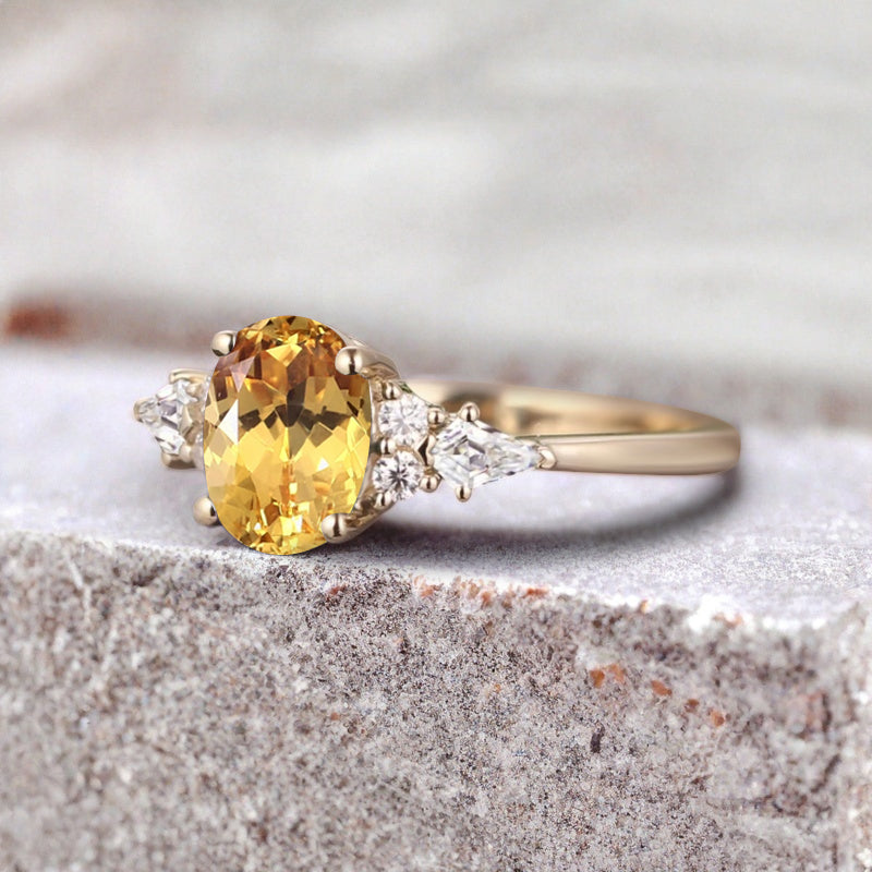 Bague de fiançailles vintage ovale en pierre de lune, bague de promesse unique en opale et moissanite