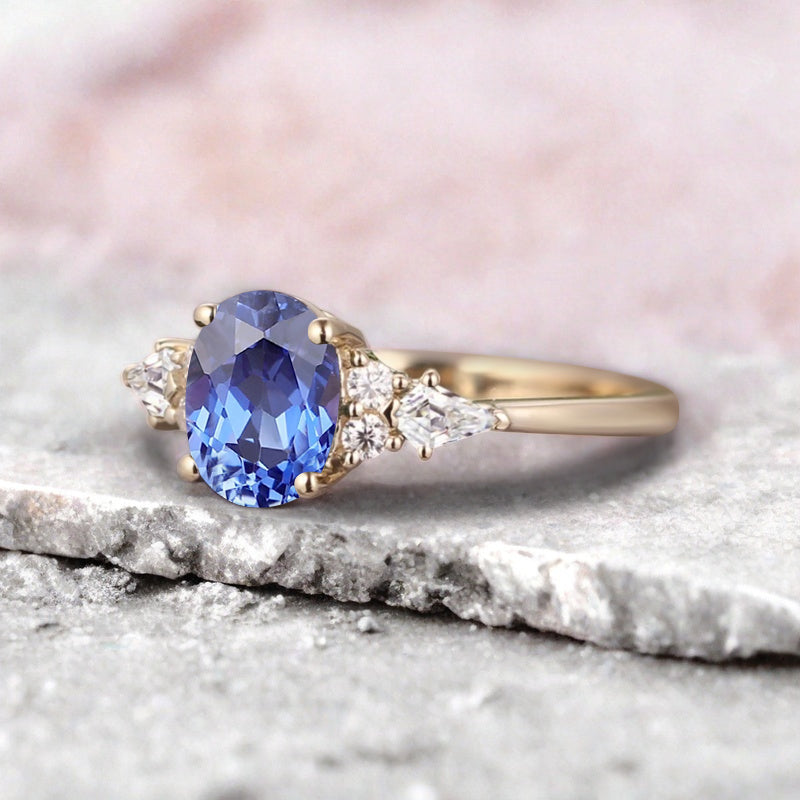 Bague de fiançailles vintage ovale en pierre de lune, bague de promesse unique en opale et moissanite