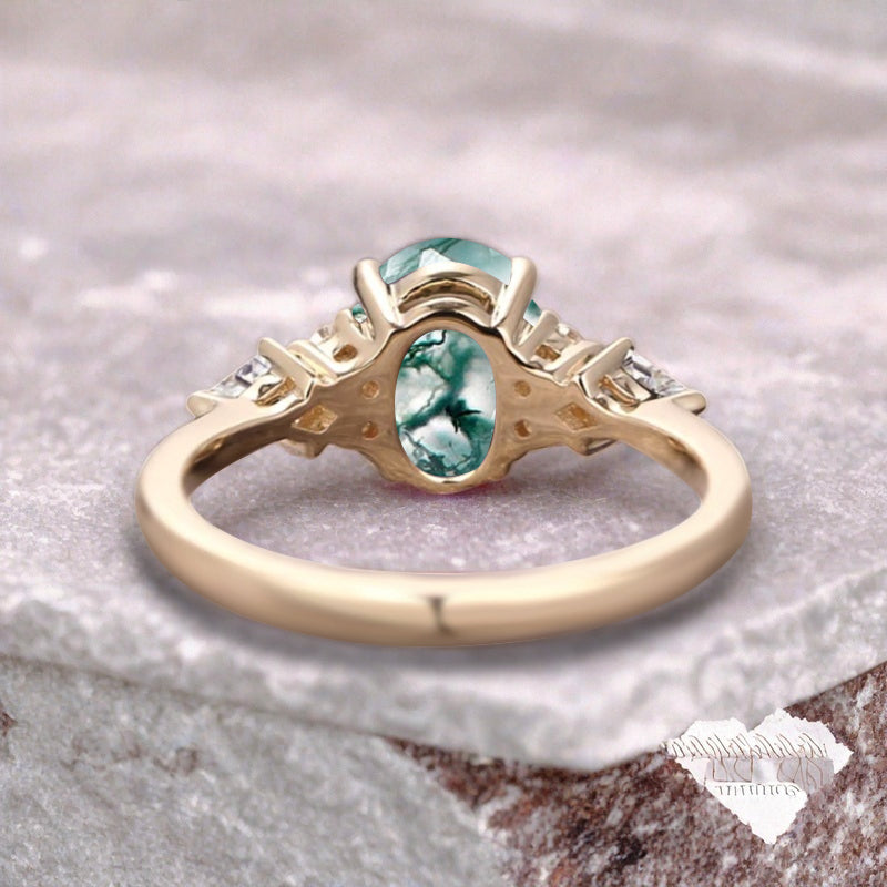 Bague de fiançailles vintage ovale en pierre de lune, bague de promesse unique en opale et moissanite