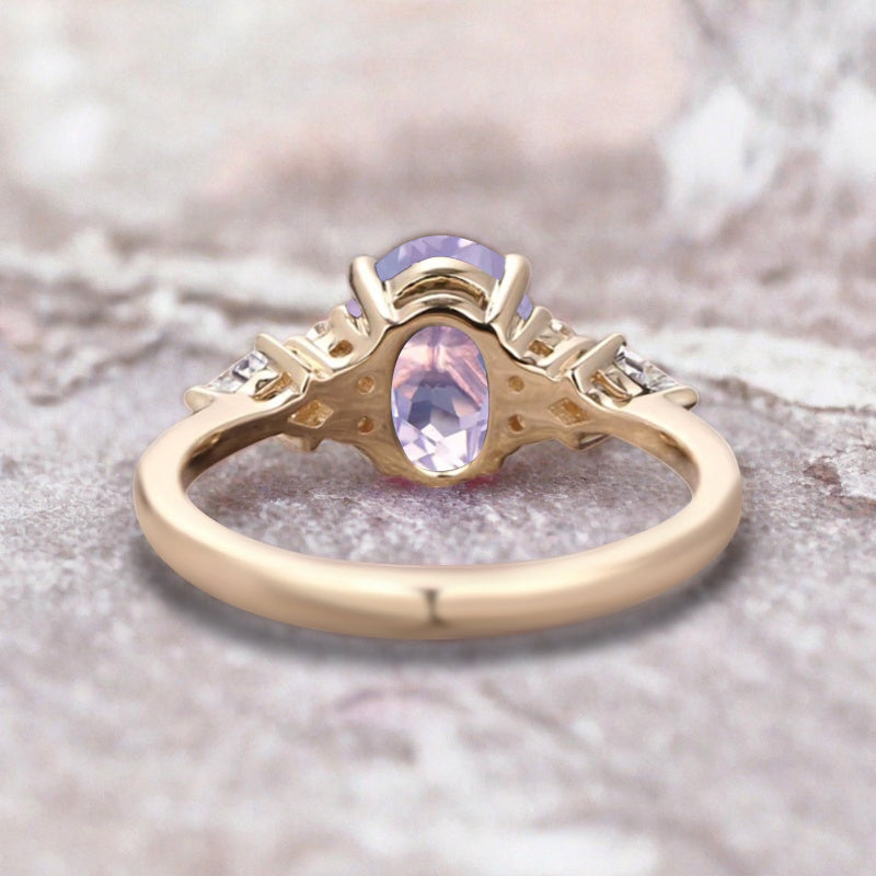 Bague de fiançailles vintage ovale en pierre de lune, bague de promesse unique en opale et moissanite