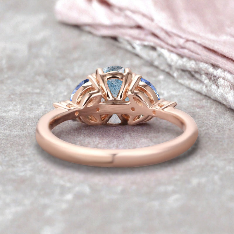 Bague de fiançailles vintage ovale en pierre de lune, bague de promesse unique en opale et moissanite