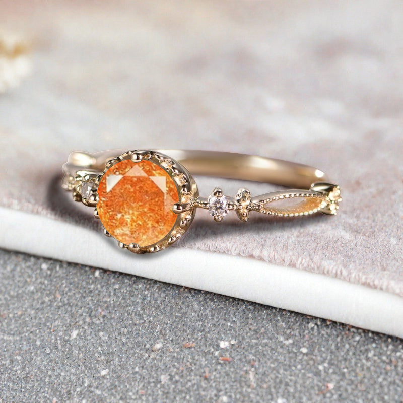 Bague de fiançailles vintage ovale en pierre de lune, bague de promesse unique en opale et moissanite