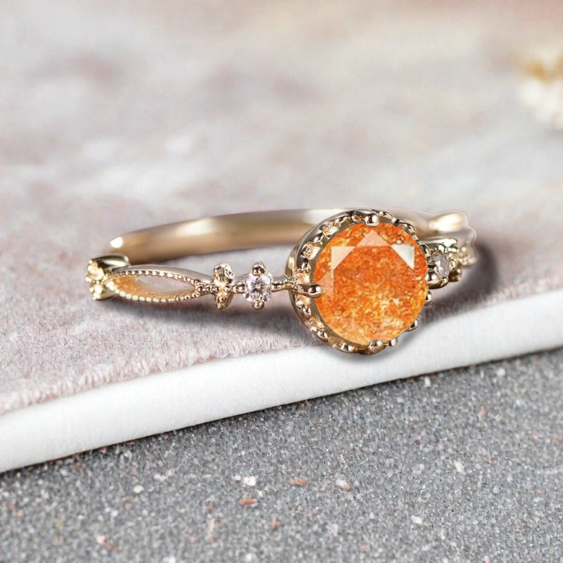 Bague de fiançailles vintage ovale en pierre de lune, bague de promesse unique en opale et moissanite
