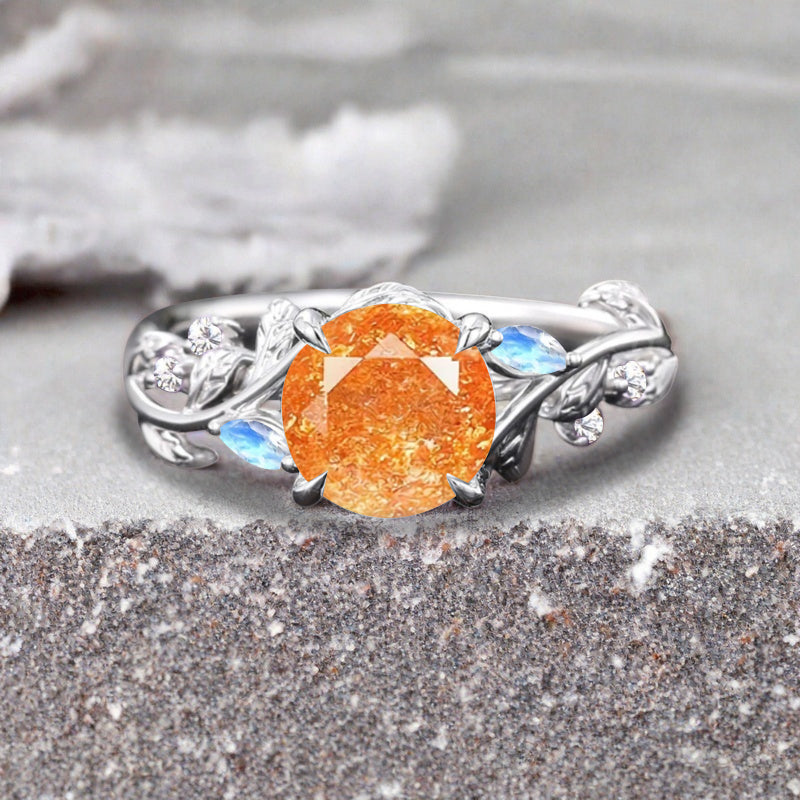 Bague de fiançailles vintage ovale en pierre de lune, bague de promesse unique en opale et moissanite
