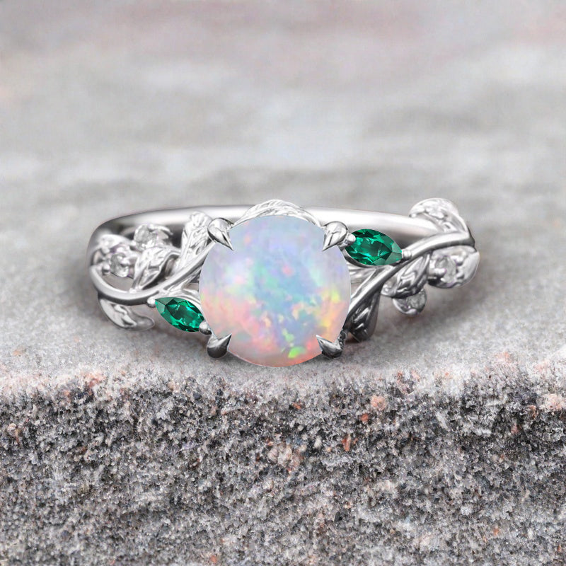 Bague de fiançailles vintage ovale en pierre de lune, bague de promesse unique en opale et moissanite