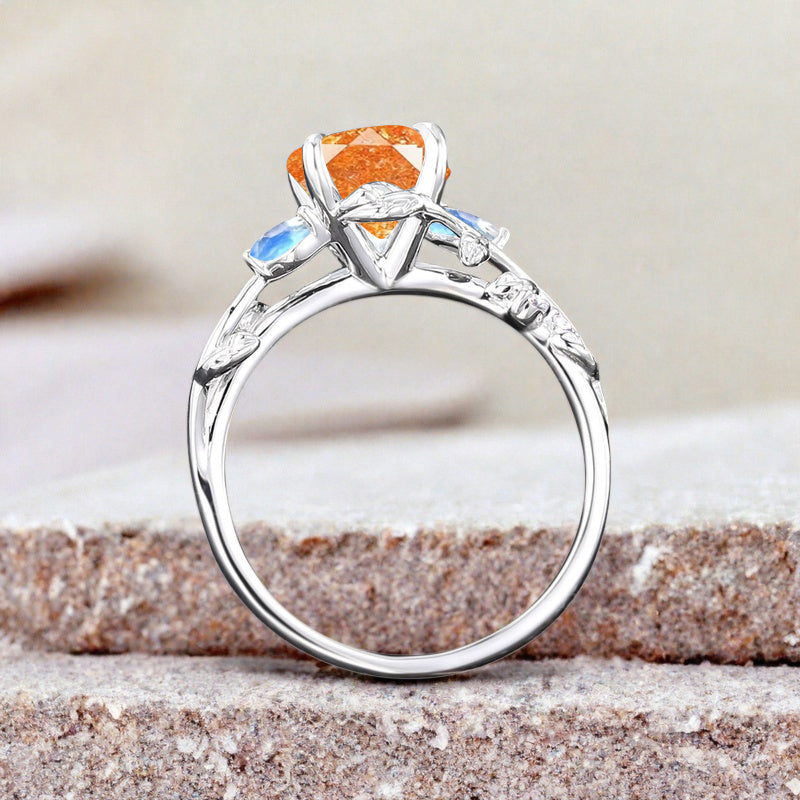Bague de fiançailles vintage ovale en pierre de lune, bague de promesse unique en opale et moissanite