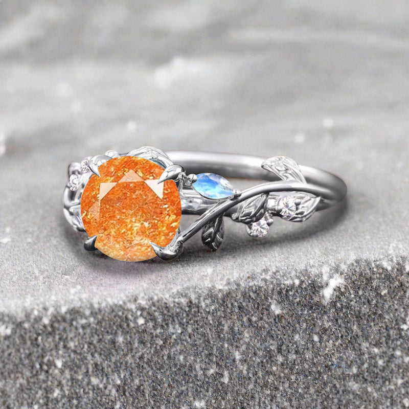Bague de fiançailles vintage ovale en pierre de lune, bague de promesse unique en opale et moissanite
