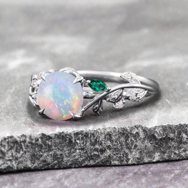 Bague de fiançailles vintage ovale en pierre de lune, bague de promesse unique en opale et moissanite