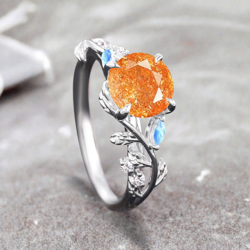 Bague de fiançailles vintage ovale en pierre de lune, bague de promesse unique en opale et moissanite