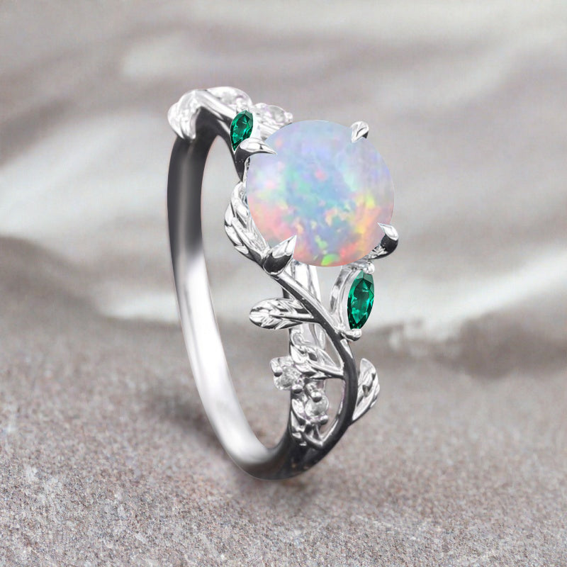 Bague de fiançailles vintage ovale en pierre de lune, bague de promesse unique en opale et moissanite