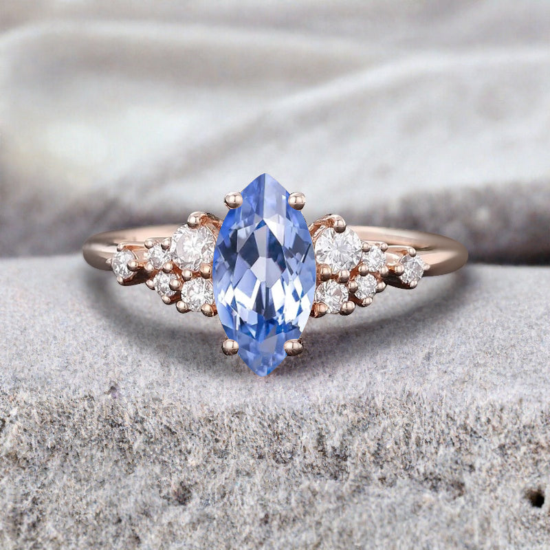 Bague de fiançailles vintage en forme de poire avec aigue-marine, ensemble de bagues de mariage uniques, cadeau d'anniversaire