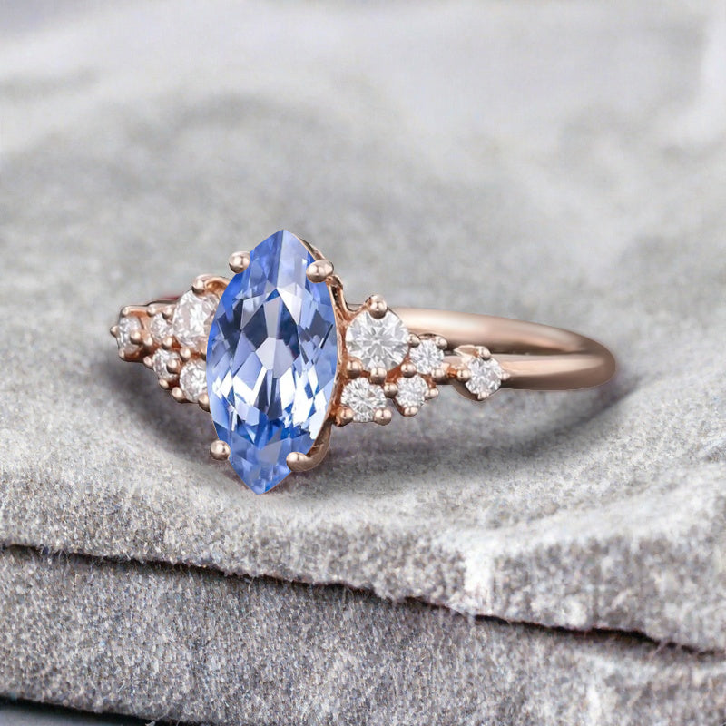 Bague de fiançailles vintage en forme de poire avec aigue-marine, ensemble de bagues de mariage uniques, cadeau d'anniversaire