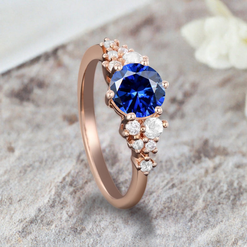 Bague de fiançailles vintage ovale en pierre de lune, bague de promesse unique en opale et moissanite