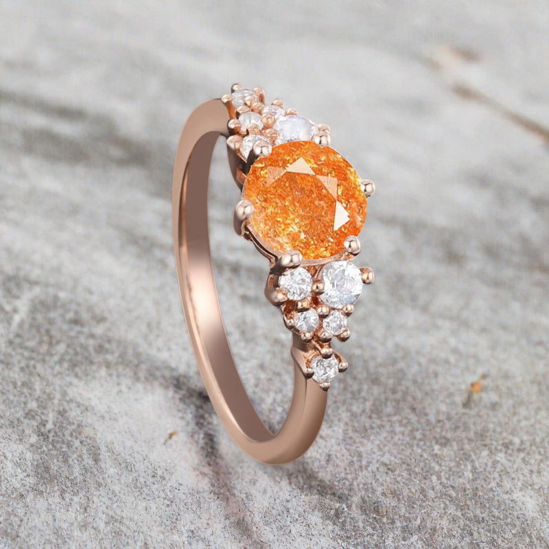 Bague de fiançailles vintage ovale en pierre de lune, bague de promesse unique en opale et moissanite