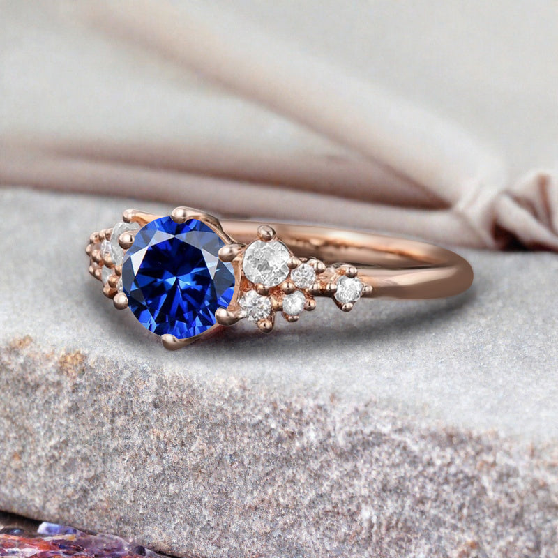 Bague de fiançailles vintage ovale en pierre de lune, bague de promesse unique en opale et moissanite