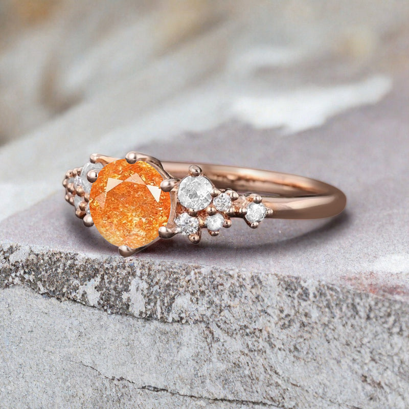 Bague de fiançailles vintage ovale en pierre de lune, bague de promesse unique en opale et moissanite
