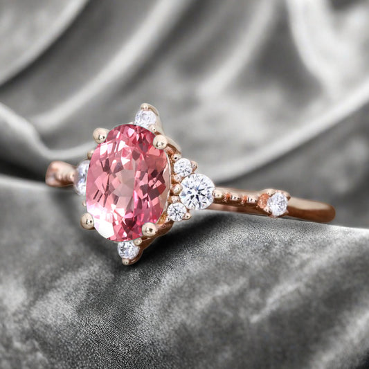 Pink Sapphire Ring Dainty Ring Oval Cut Pink Sapphire Engagement Ring Art Deco Promise Ring Gift For Her
