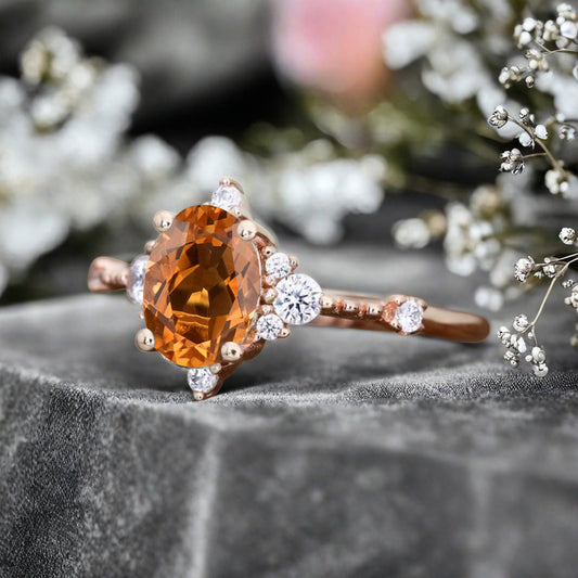 Citrine Ring Dainty Ring Oval Cut Citrine Engagement Ring Art Deco Promise Ring Gift For Her