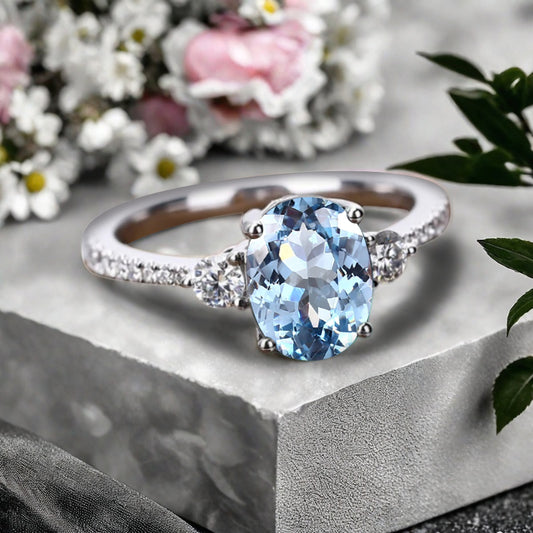 Vintage Oval Cut Aquamarine Ring Unique Aquamarine Engagement Ring Blue Aquamarine Wedding Ring Aquamarine Statement Women Ring Gift For Her